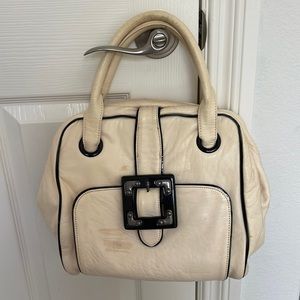 Tracy Reese frame top handle bag, kidskin and patent leather.